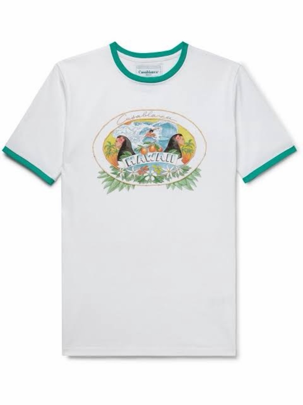 Casablanca White Graphic Ringer Tee with Teal Trim